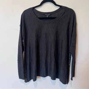 Eileen Fisher NWT 100% Merino Wool Gray Long Sleeve Top Size Medium Sequin
